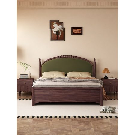 Giường Ngủ Gỗ Tự Nhiên Bọc Nhung Xanh Cổ Điển
