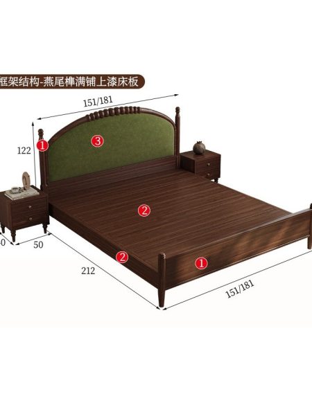 Giường Ngủ Gỗ Tự Nhiên Bọc Nhung Xanh Cổ Điển