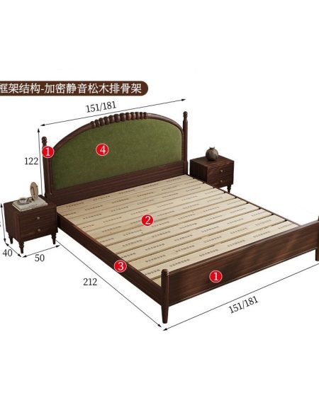 Giường Ngủ Gỗ Tự Nhiên Bọc Nhung Xanh Cổ Điển