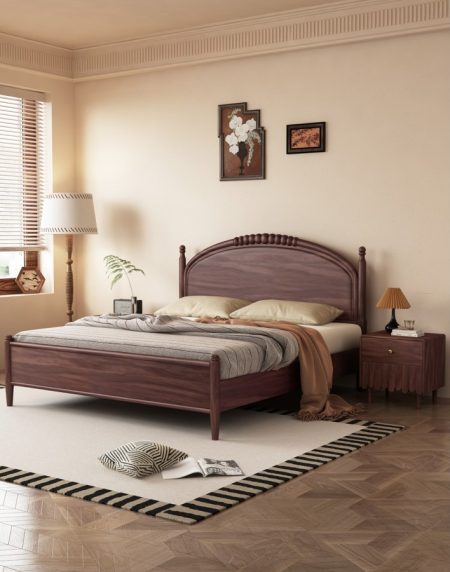 Giường Ngủ Gỗ Tự Nhiên Đầu Giường Cong Phong Cách Hiện Đại