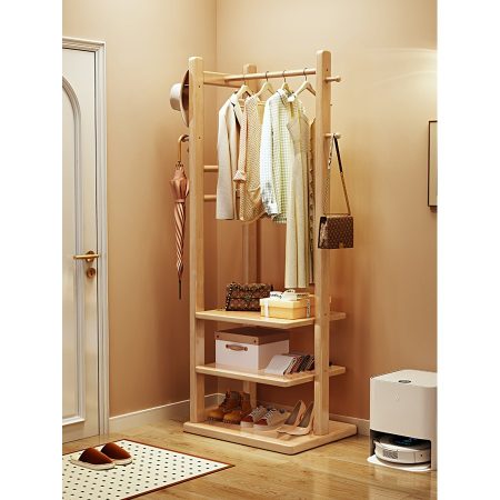 Kệ Treo Quần Áo Gỗ Tối Giản 6 Móc 3 Kệ