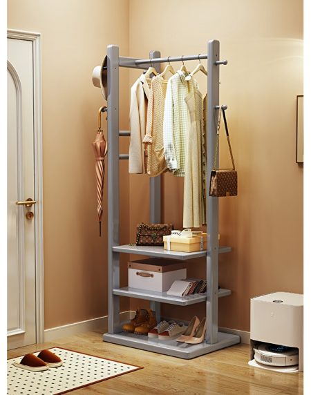 Kệ Treo Quần Áo Gỗ Tối Giản 6 Móc 3 Kệ