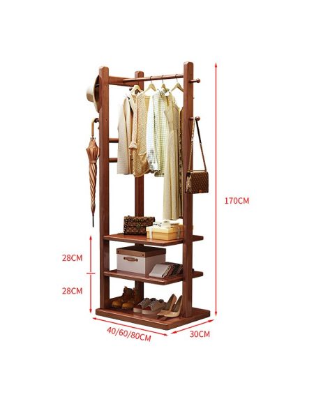 Kệ Treo Quần Áo Gỗ Tối Giản 6 Móc 3 Kệ