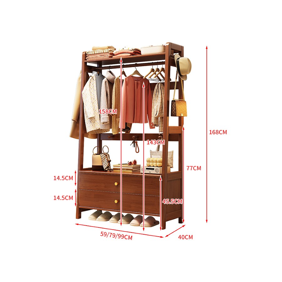 Kệ Treo Quần Áo Gỗ Tối Giản Có 2 Ngăn Kéo Kệ Treo Quần Áo Gỗ Tối Giản Có 2 Ngăn Kéo