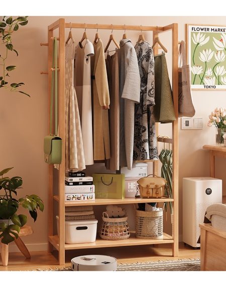 Kệ Treo Quần Áo Gỗ Tự Nhiên 2 Tầng 8 Móc Độc Lập