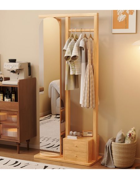 Kệ Treo Quần Áo Gỗ Tự Nhiên Đa Năng Có Gương