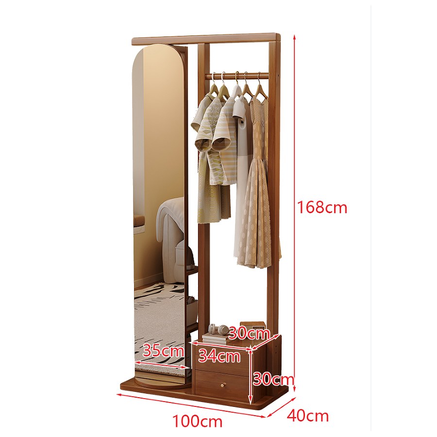 Kệ Treo Quần Áo Gỗ Tự Nhiên Đa Năng Có Gương Kệ Treo Quần Áo Gỗ Tự Nhiên Đa Năng Có Gương