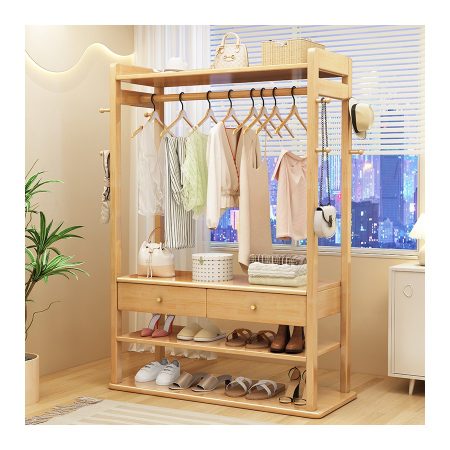 Kệ Treo Quần Áo Gỗ Tự Nhiên Hiện Đại Có Ngăn Kéo