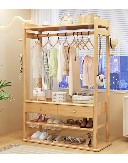 Kệ Treo Quần Áo Gỗ Tự Nhiên Hiện Đại Có Ngăn Kéo