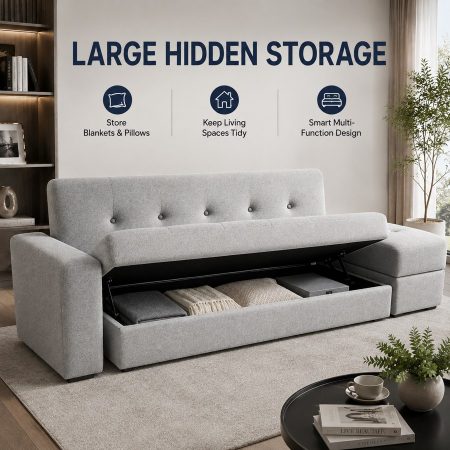 Sofa Giường Vải Nỉ Hiện Đại Có Ngăn Đựng