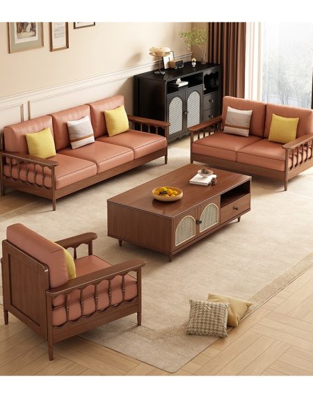 Sofa Văng Gỗ Tự Nhiên Da PU Thiết Kế Hiện Đại