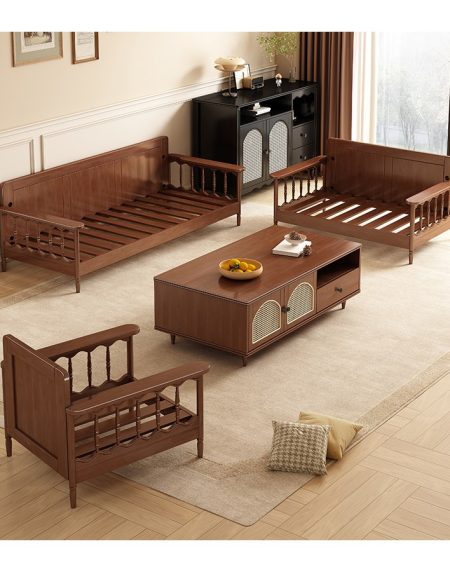 Sofa Văng Gỗ Tự Nhiên Da PU Thiết Kế Hiện Đại