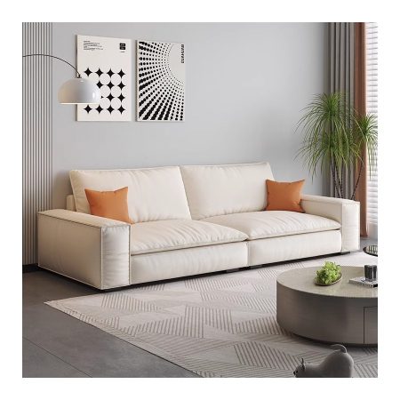 Sofa Văng Hiện Đại Vải Nhung Trắng Be 3 Chỗ Ngồi