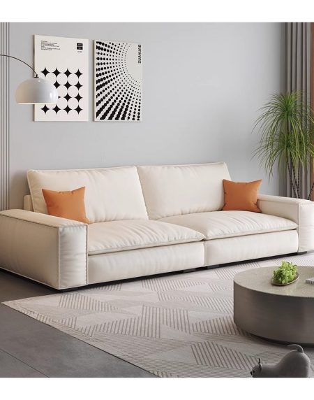 Sofa Văng Hiện Đại Vải Nhung Trắng Be 3 Chỗ Ngồi