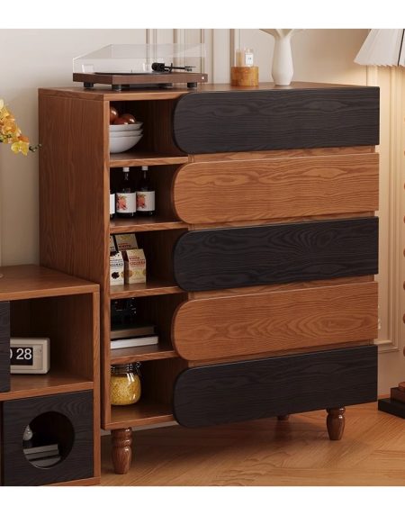 Tủ Kệ Gỗ Tự Nhiên Hiện Đại Có Kính Để Bàn Ăn