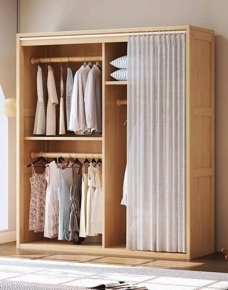 Tủ Quần Áo Gỗ Tự Nhiên Có Kệ Để Đồ Tiện Lợi
